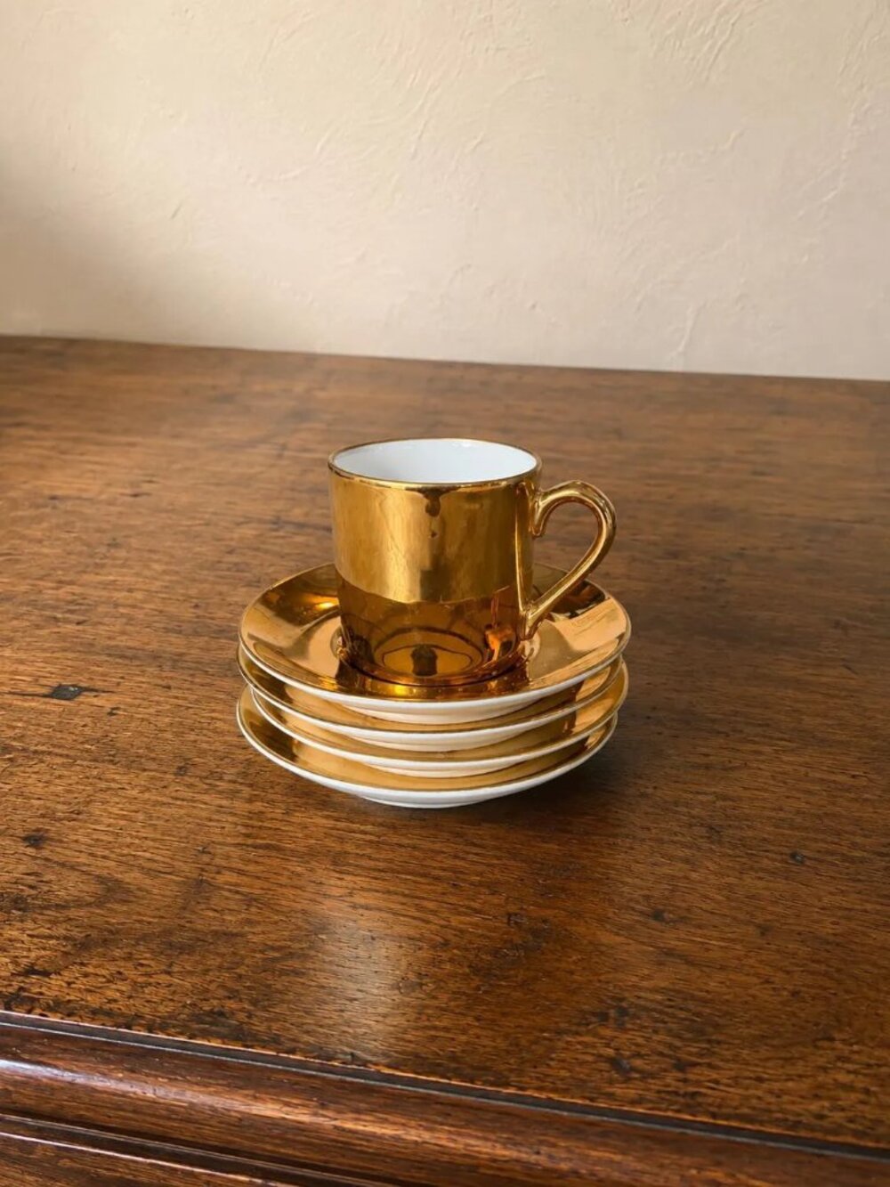 Vintage FF Japan Bronze Demitasse Espresso Cup & Saucer Set - Japanese Porcelain
